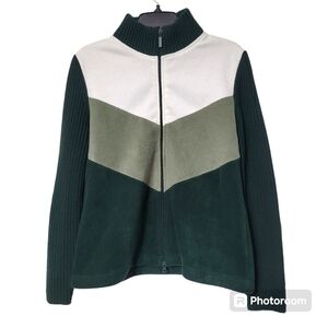 Women's Green Color Block Full Zip Jacket With Stretchy Ribbed Sleeves Size XL